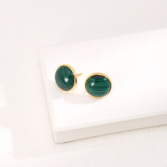 Handmade Jewelry - 💚 Artisan Original Design Minimalist Genuine Malachite Stud Earrings | S925
